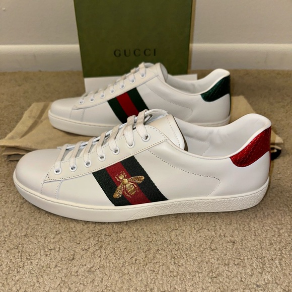 Men’s Gucci Ace White Leather Embroidered Bee Sneakers - NWB - Size G11/US11.5 - Picture 9 of 16